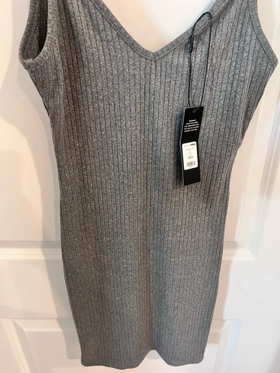 Fashion Nova Gray Ribbed V-Neck Slip Dress - Picture 4 of 6